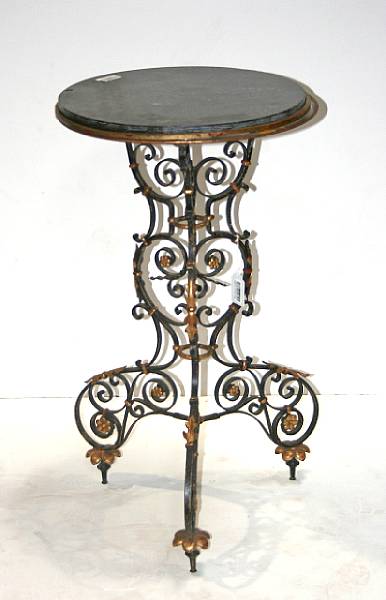 Appraisal: A Rococo style t le painted parcel gilt iron side