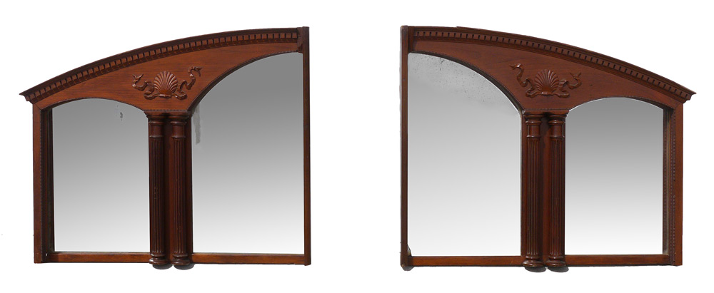 Appraisal: PAIR BACK BAR MIRRORS Mirror image pair with arched frames