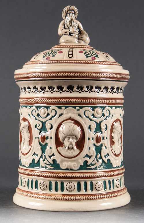 Appraisal: German glazed ceramic tobacco jar with Turkish theme decoration late