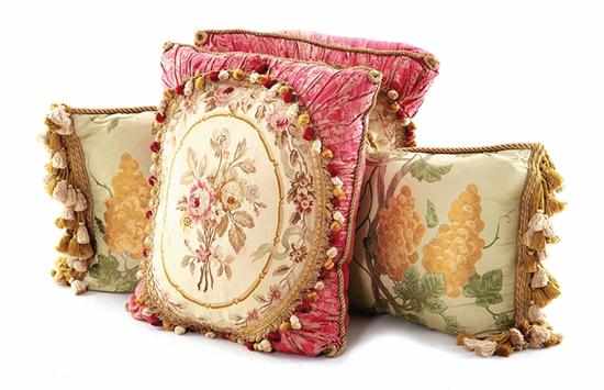 Appraisal: Custom-made silk and embroidered oversized pillows pair in grapevine pattern