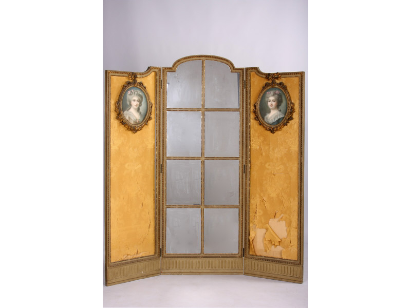 Appraisal: Folding Dressing Screen French Early th c three panel form