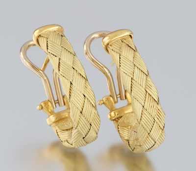 Appraisal: A Pair of Italian k Gold Wove Earrings k yellow