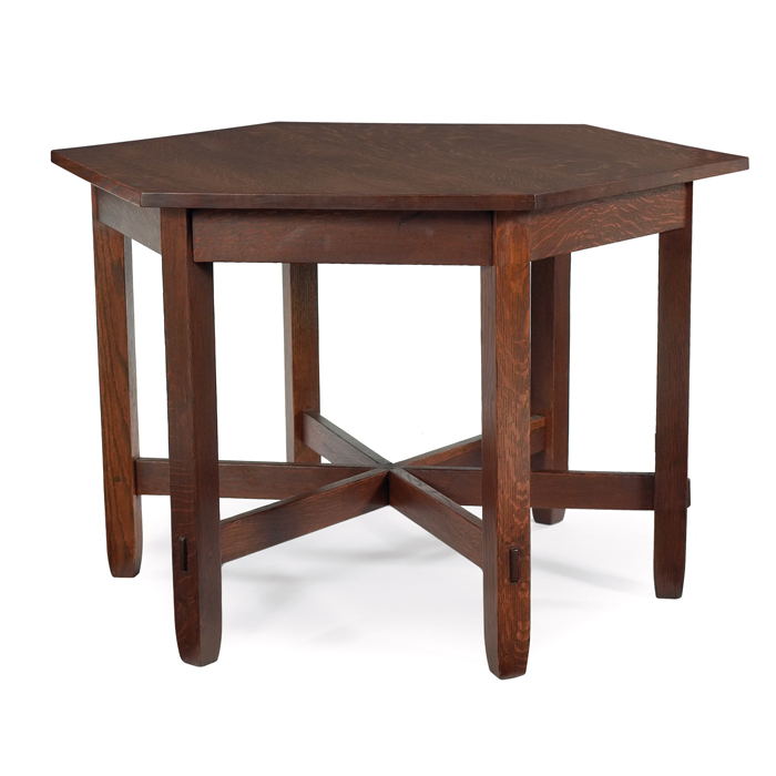 Appraisal: Stickley Brothers library table hexagonal top above six tapered legs