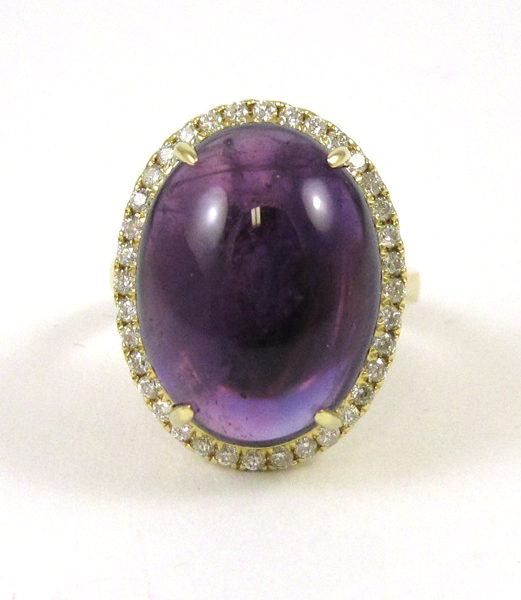 Appraisal: AMETHYST DIAMOND AND FOURTEEN KARAT GOLD RING with round-cut diamonds