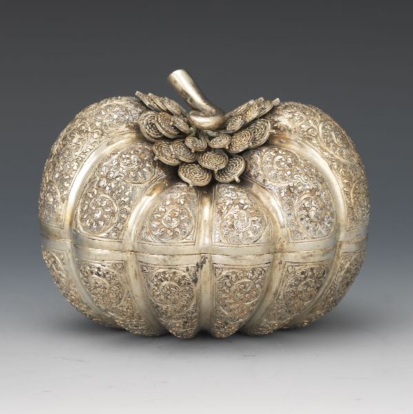 Appraisal: SILVER PUMPKIN BOX x x Silver lidded pumpkin box weighs