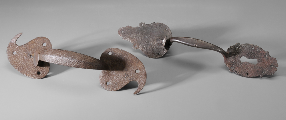 Appraisal: Two Wrought Iron Thumb Latches one with heart terminals with