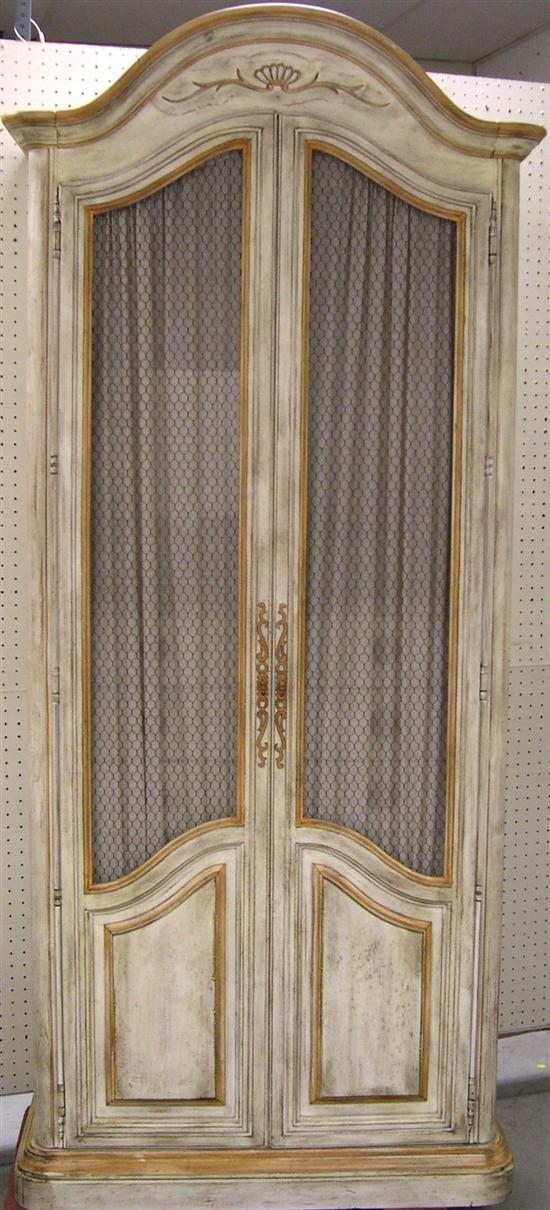 Appraisal: French style armoire antiqued white finish with peach accent six