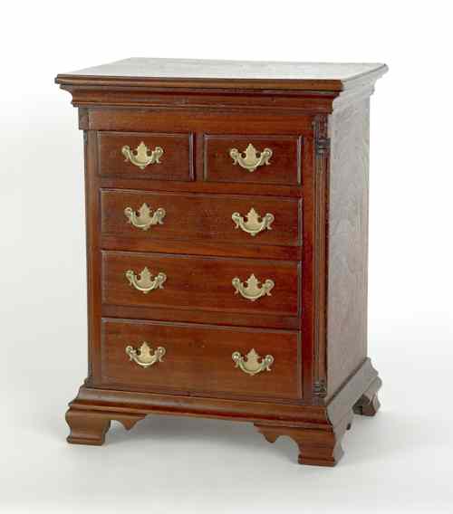 Appraisal: Miniature Pennsylvania Chippendale walnut tall chest ca with two over