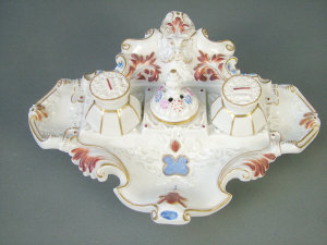 Appraisal: A Continental porcelain inkstand th century possibly Furstenberg in the