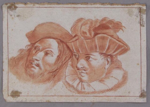 Appraisal: Italian Old Master Sanguine Drawing on Paper ofTwo Male Heads