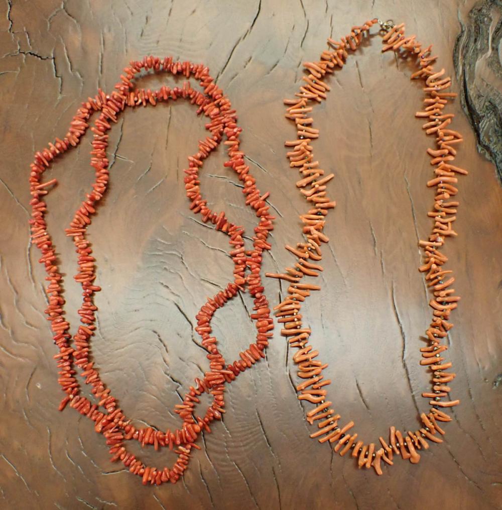 Appraisal: TWO BRANCH CORAL BEAD NECKLACES including a - red branch