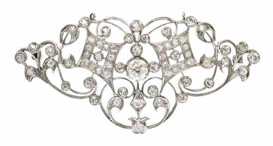 Appraisal: An Art Deco Platinum and Diamond Brooch Pendant in an