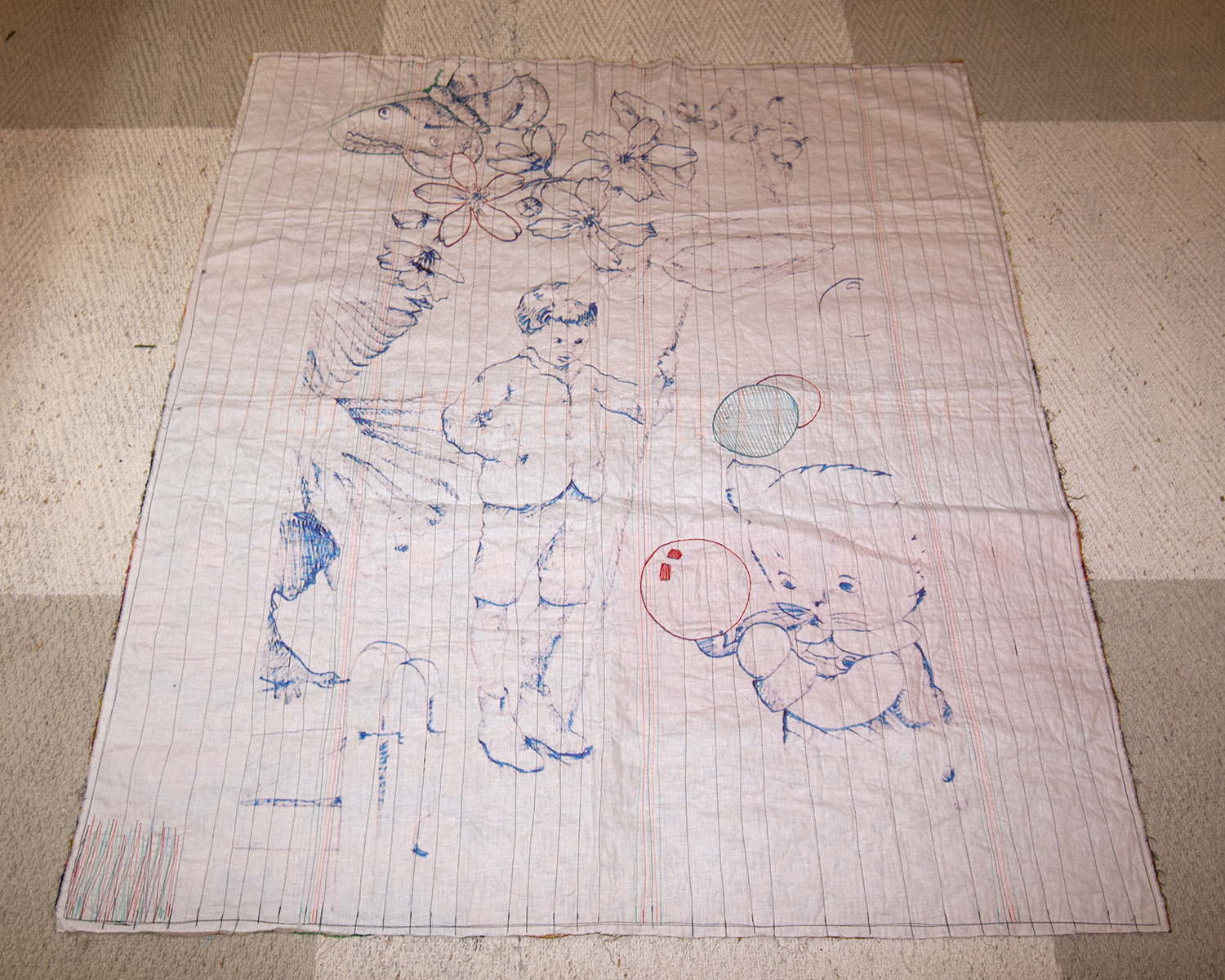 Appraisal: A DAVID BROMLEY QUILT DEPICTING A BOY WITH BUBBLES x