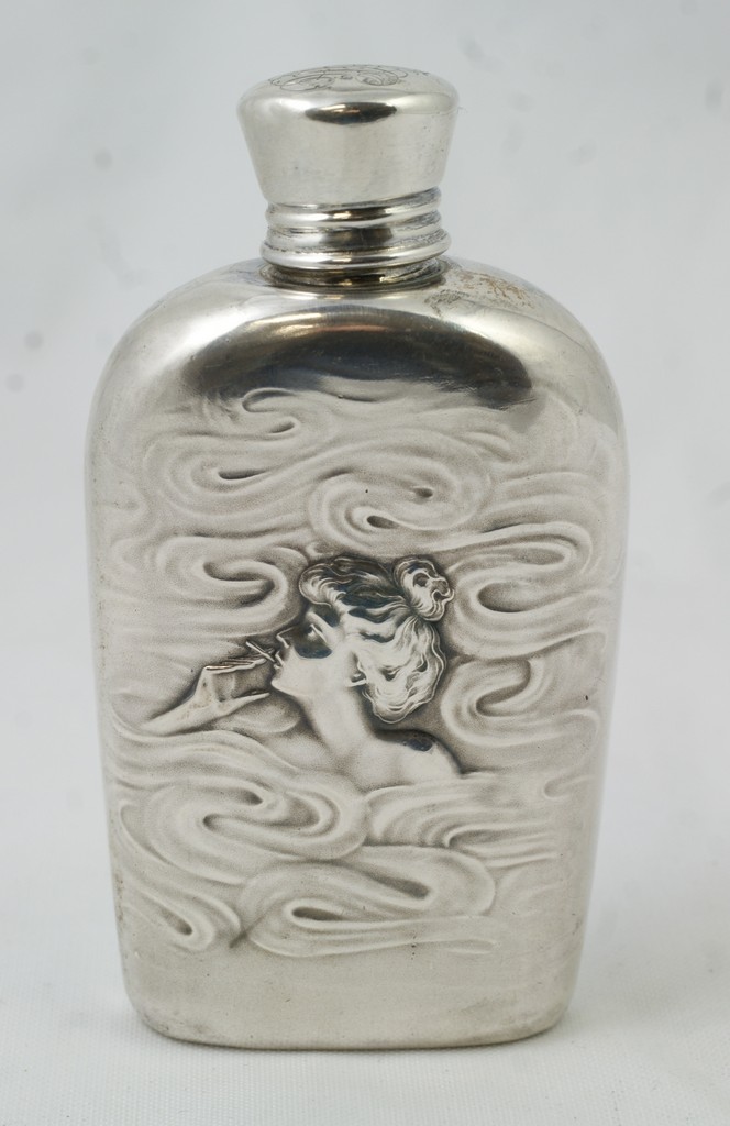 Appraisal: Unger Brothers sterling silver flask one side with a Gibson