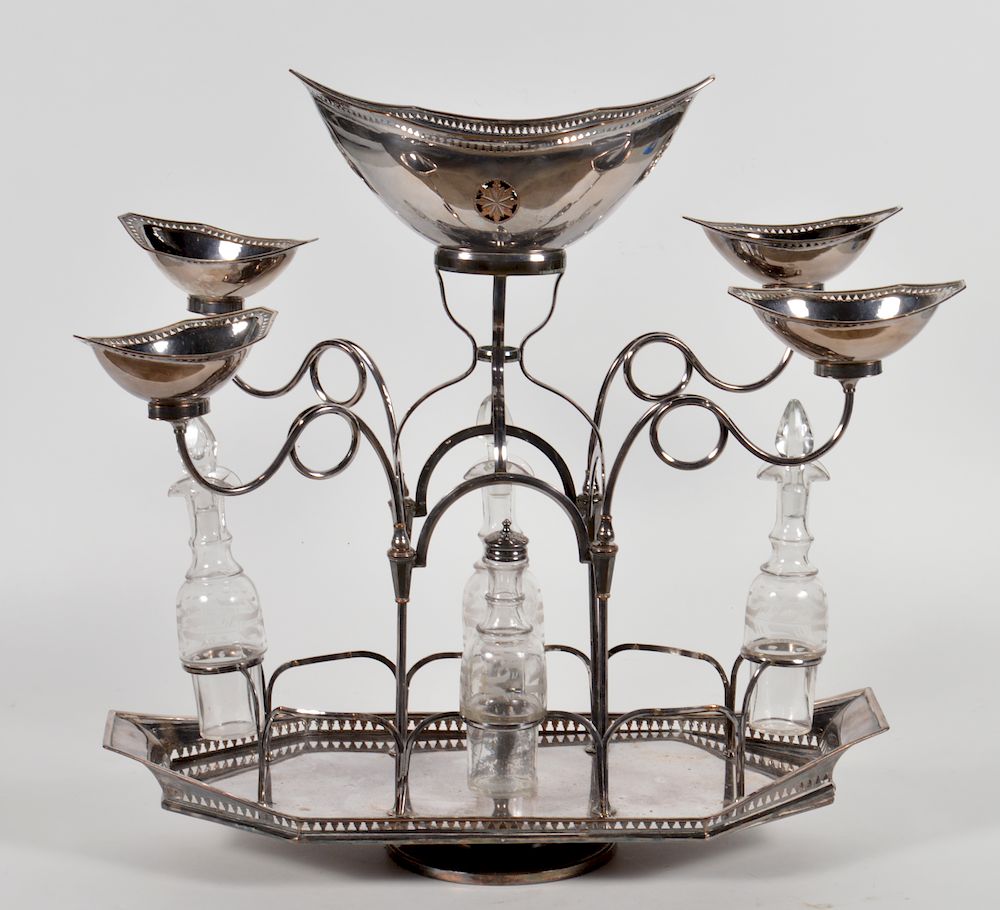 Appraisal: George III Late th C Sheffield Plated Epergne Silverplated elongated