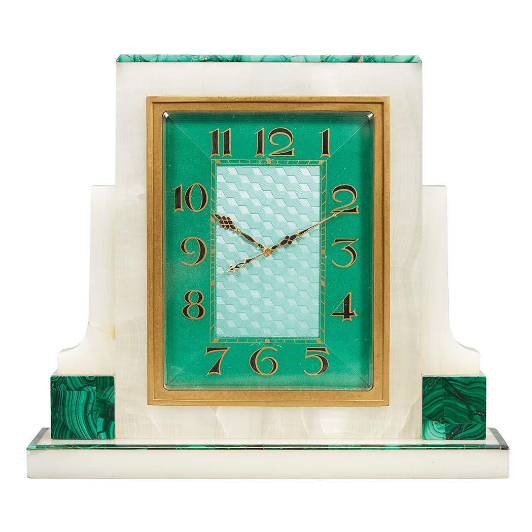 Appraisal: Art Deco Gilt-Bronze Mounted Glass Malachite and White Onyx Mantel