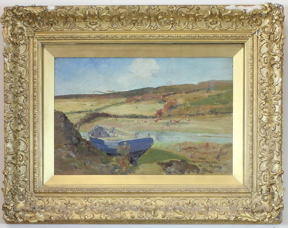 Appraisal: GEORGE HOUSTON United Kingdom - oil on canvas river landscape