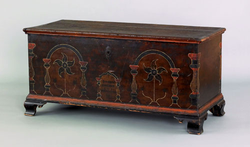 Appraisal: Berks County Pennsylvania painted dower chest dated inscribed Chrastara Rogelman