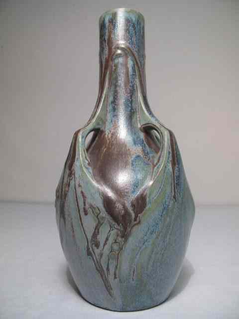 Appraisal: Denbac art pottery vase drip glaze on organic design Signed