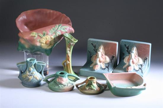 Appraisal: EIGHT PIECES ROSEVILLE ART POTTERY Various marks Including a pink