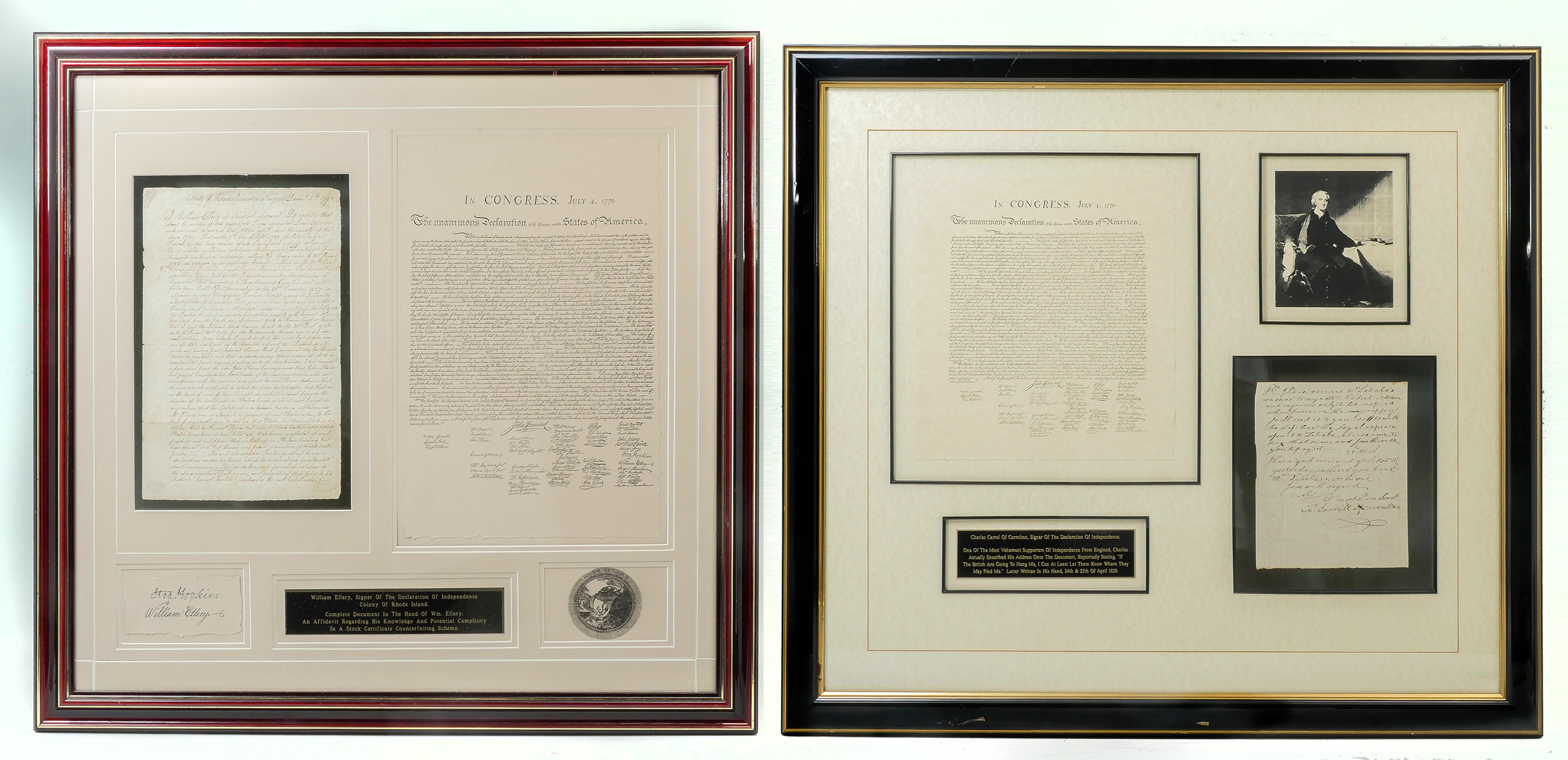 Appraisal: PC SIGNED HISTORICAL FRAMED DOCUMENTS Including Framed document signed written