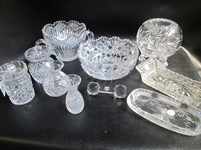 Appraisal: TEN PIECES CUT CRYSTAL TABLEWARE Hawkes bowl D Waterford covered