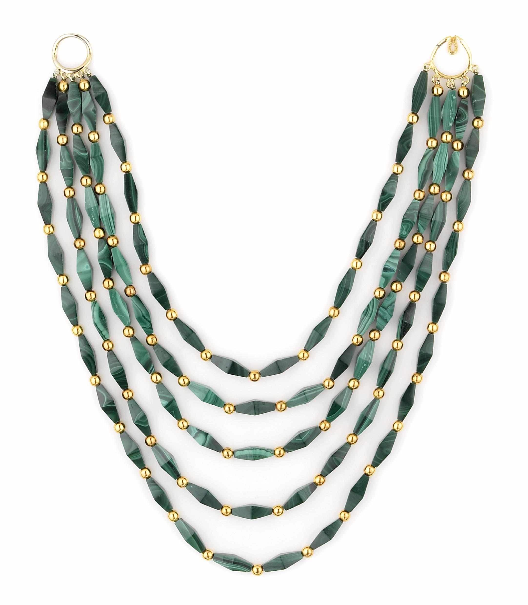 Appraisal: Tony Duquette American - sA malachite and vermeil necklacelength in