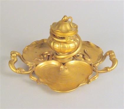 Appraisal: Art Nouveau gilt bronze inkwell early th century In the