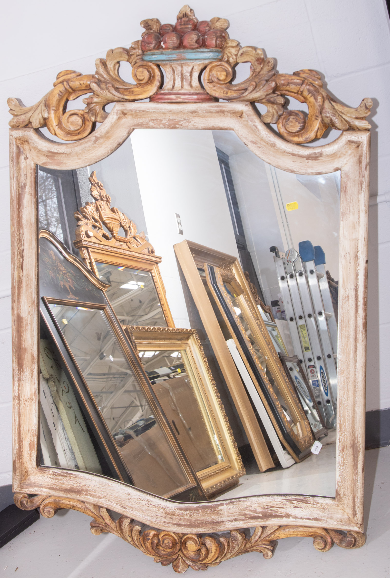 Appraisal: FRENCH PROVINCIAL STYLE FRAMED WALL MIRROR Modern painted composition frame