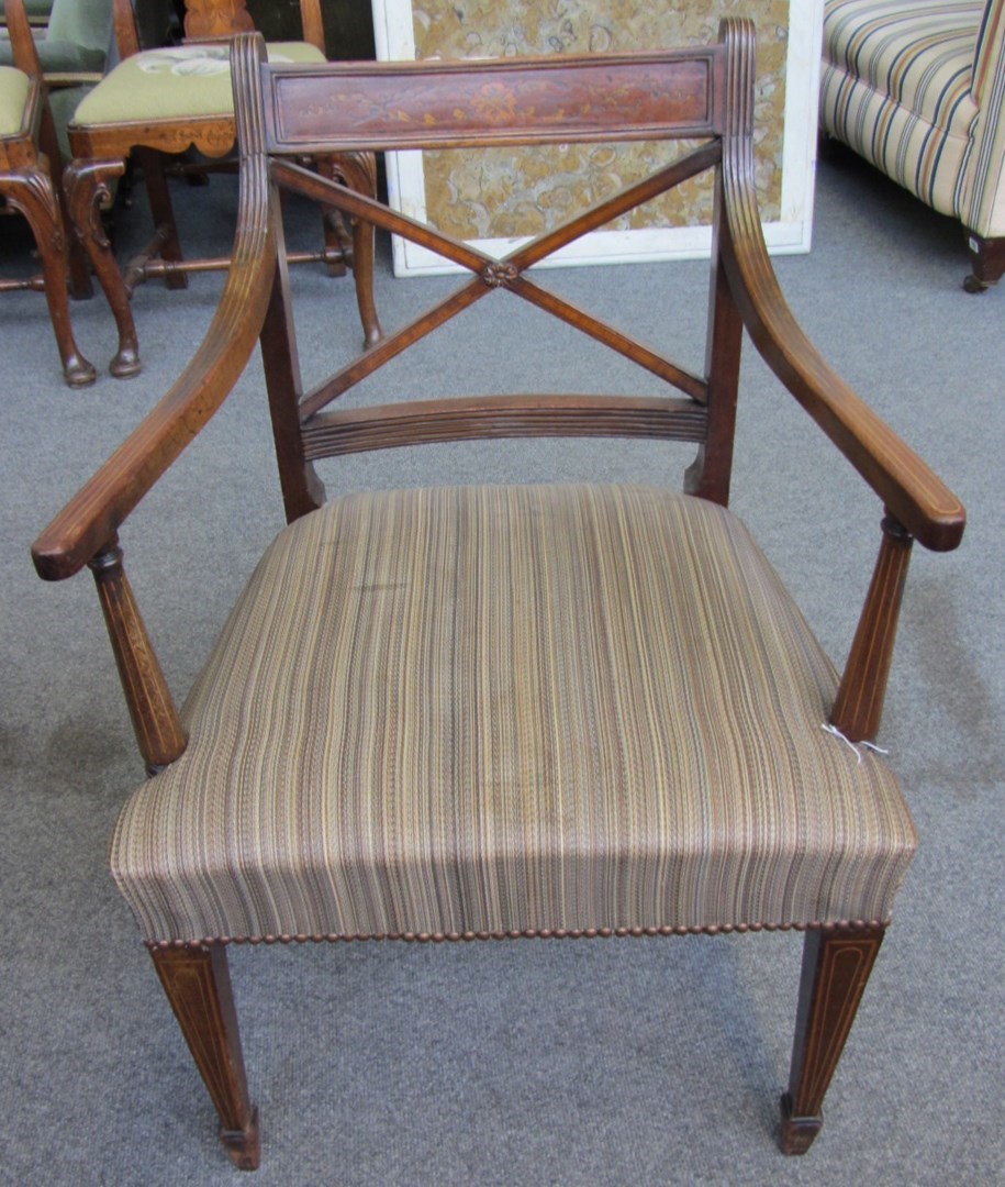 Appraisal: A set of eight Regency mahogany satinwood marquetry inlaid dining