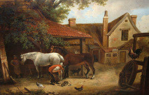 Appraisal: Counard French provincial school th century- Farmyard scene with a