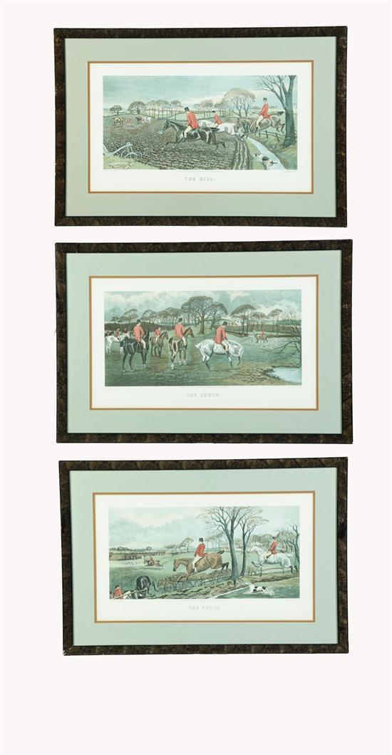 Appraisal: THREE HUNTING SCENES PRINTS Handcolored aquatints after T N H