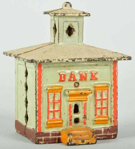 Appraisal: Cast Iron Building with Cupola Still Bank Description Lime green