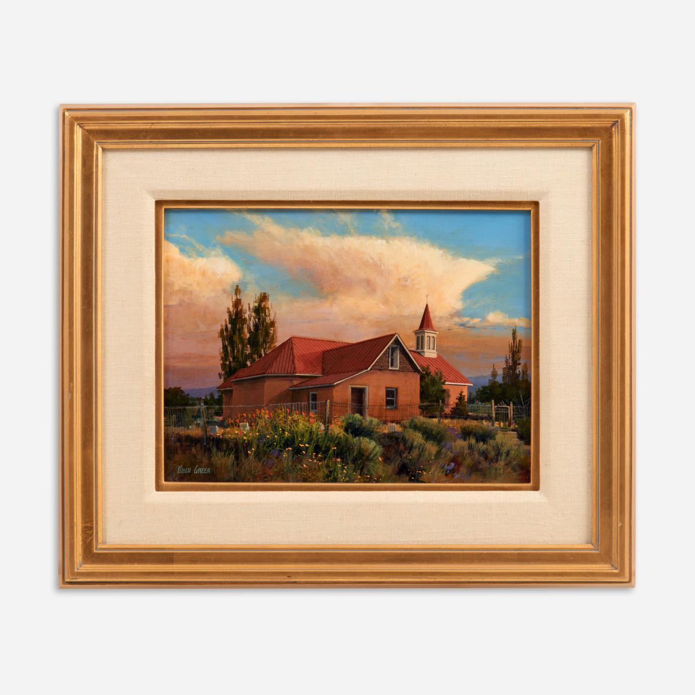 Appraisal: HUGH GREER CHAPEL AT ROWE SUNRISE ACRYLIC ON BOARD Hugh