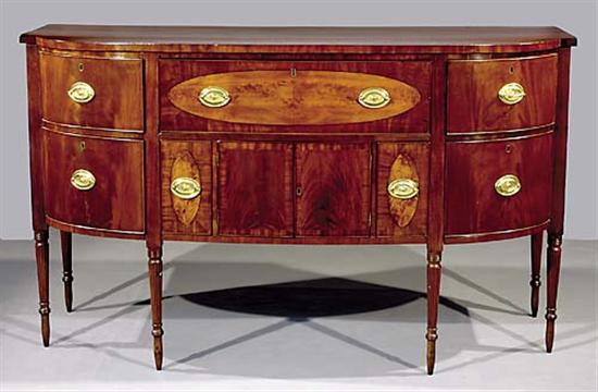 Appraisal: Federal inlaid mahogany bow front sideboard attributed to Boston Massachusetts