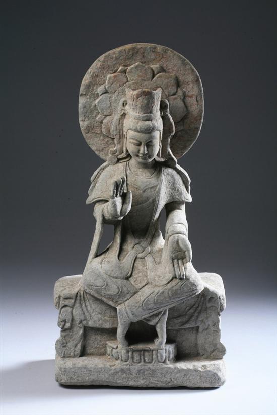 Appraisal: CHINESE GREY STONE FIGURE OF GUANYIN Carved in the Wei