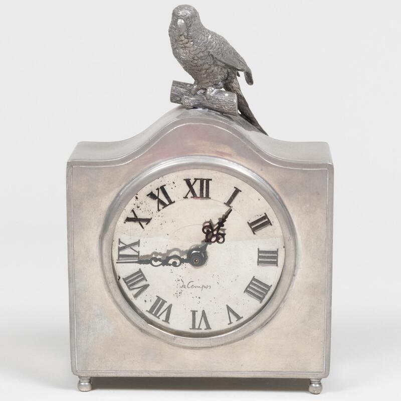 Appraisal: Portuguese De Campos de Quevedo Pewter Mantel Clock Stamped marks