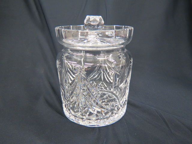 Appraisal: Waterford Cut Crystal Biscuit Jar star drapery decor signed excellent