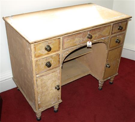 Appraisal: REGENCY PAINTED AND SIMULATED BAMBOO KNEEHOLE DESK CIRCA the rectangular