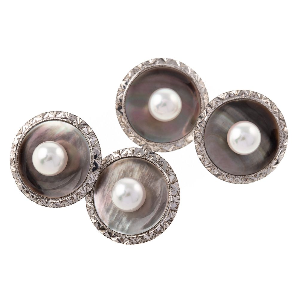 Appraisal: A Pair of Mikimoto Pearl Cufflinks in Silver Silver cufflinks