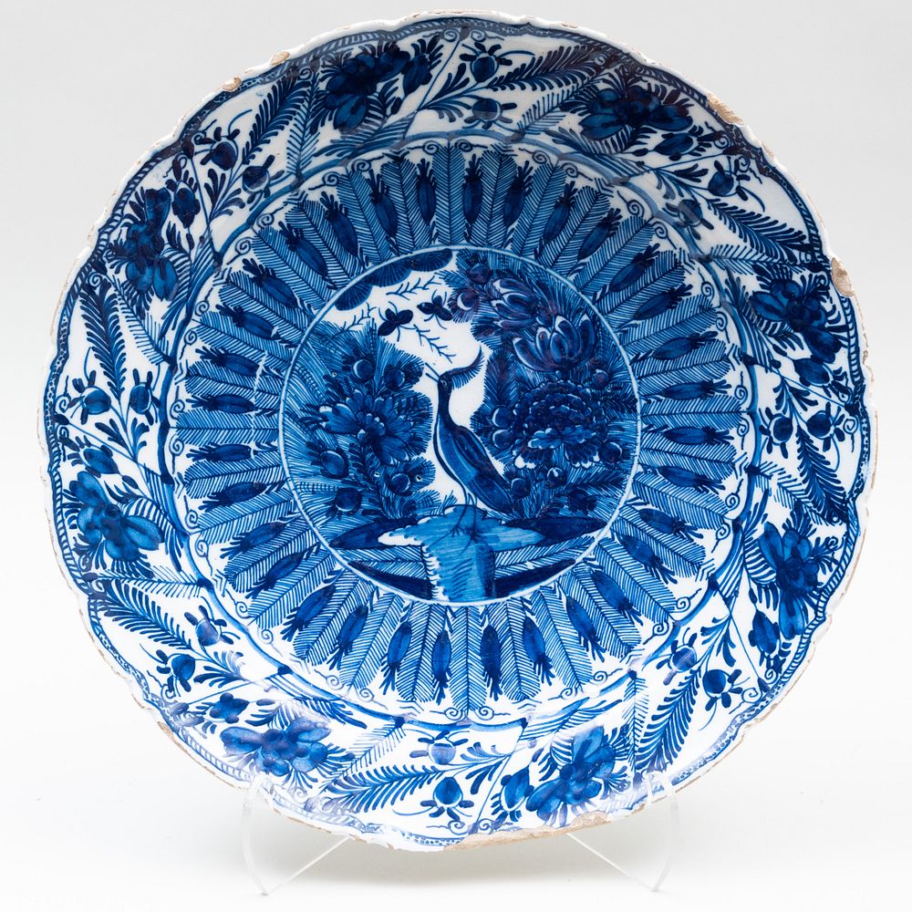 Appraisal: Dutch Delft Blue and White Charger with Feather Border Blue