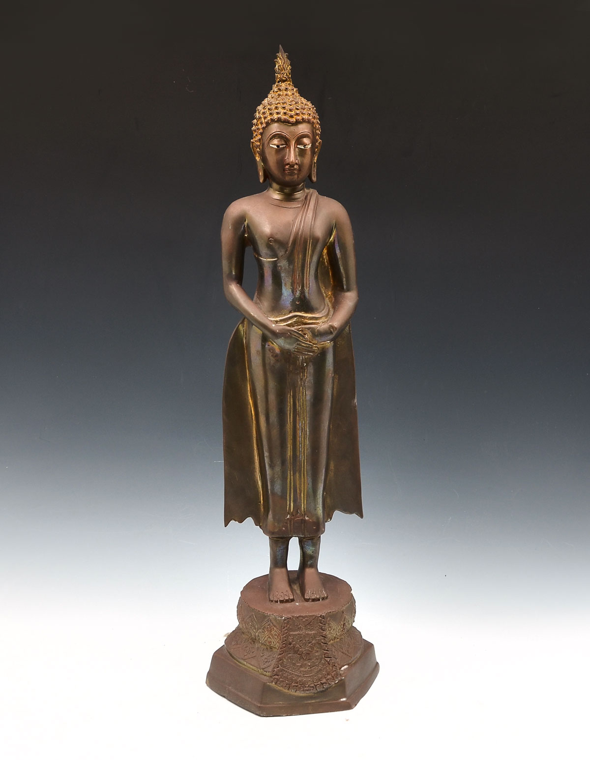 Appraisal: LARGE TIBETAN STANDING BUDDHA STATUE Heavy bronze Tibetan standing robed