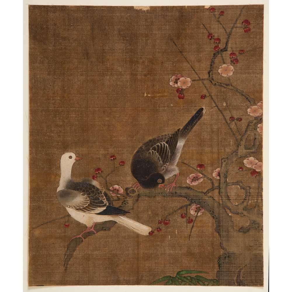 Appraisal: TWO INK PAINTINGS OF BIRDS AND FLOWERS MING DYNASTY OR