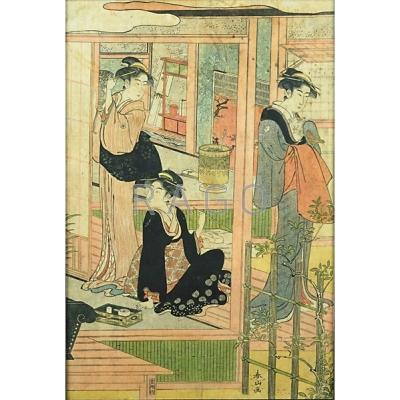 Appraisal: JAPANESE COLOR WOODCUTS Two framed works Katsukawa Shunzan - depicting