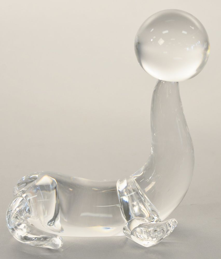 Appraisal: Steuben sea lion with ball figural crystal sculpture signed Steuben