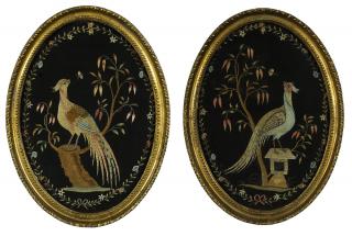 Appraisal: Two Silk Embroidered Bird Panels probably British th century two