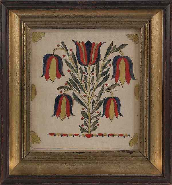 Appraisal: Southeastern Pennsylvania ink and watercolor fraktur bookplate ca of an