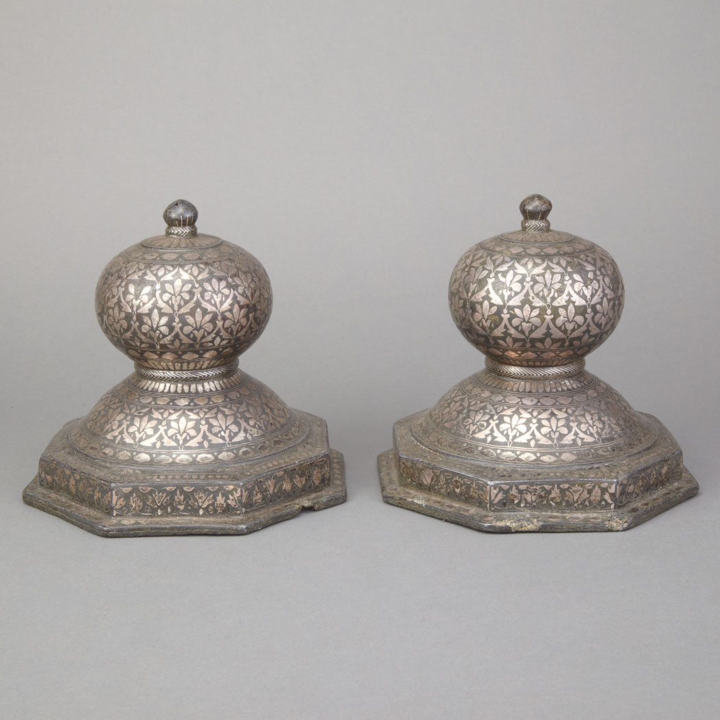 Appraisal: Pair of Indian Bidriware Carpet Weights Last quarter of the