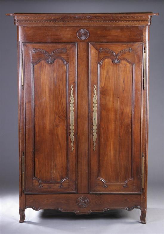 Appraisal: LOUIS XV PROVINCIAL WALNUT ARMOIRE th century with two interior