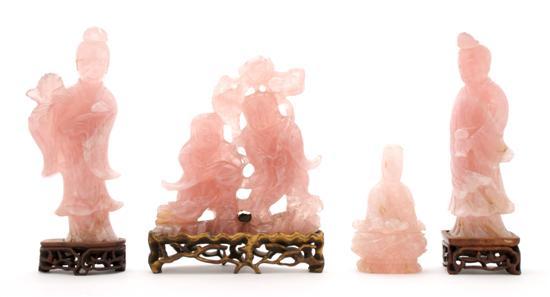 Appraisal: Collection of Four Chinese Rose Quartz Carvings of various figures